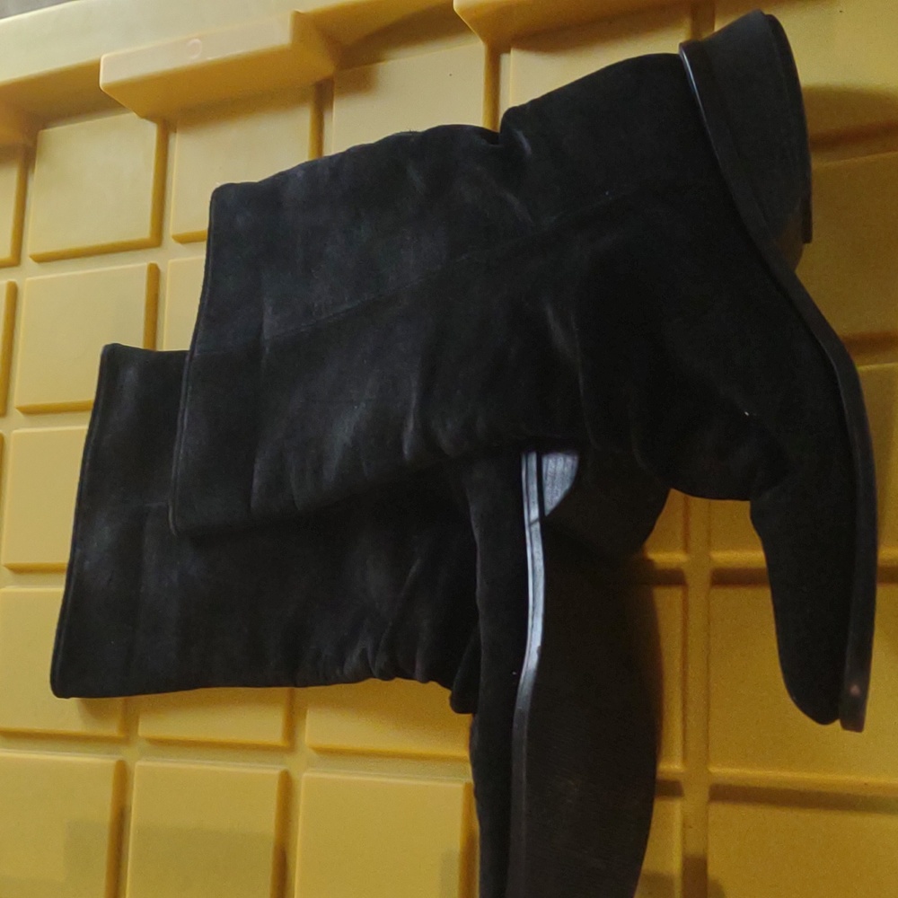 Simon boots c1152 sz 8.5 black suede leather women's repurposing upcycling